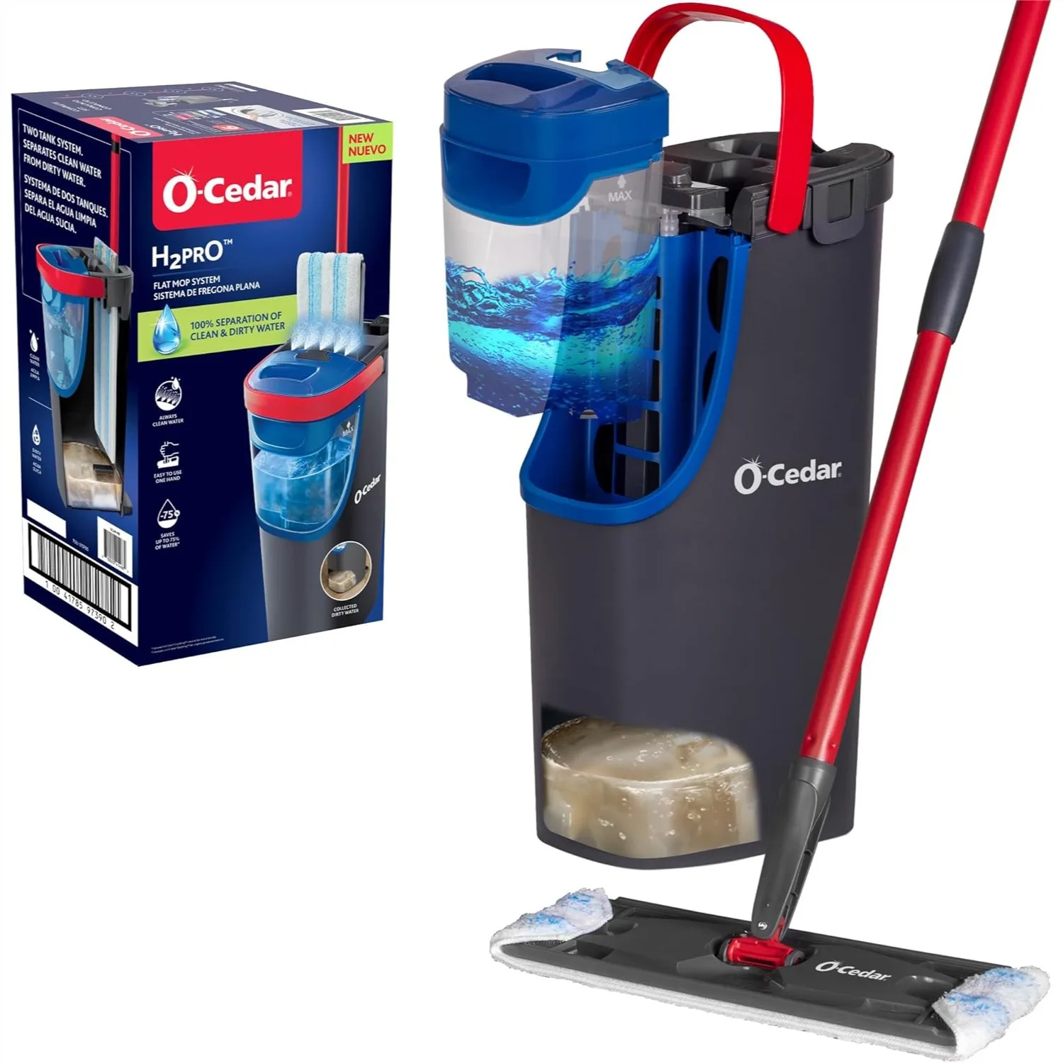

Flat Mop System with Dual-Tank Fresh Water for Quick Everyday Cleaning, Machine Washable Reusable Microfiber Pad, Safe on