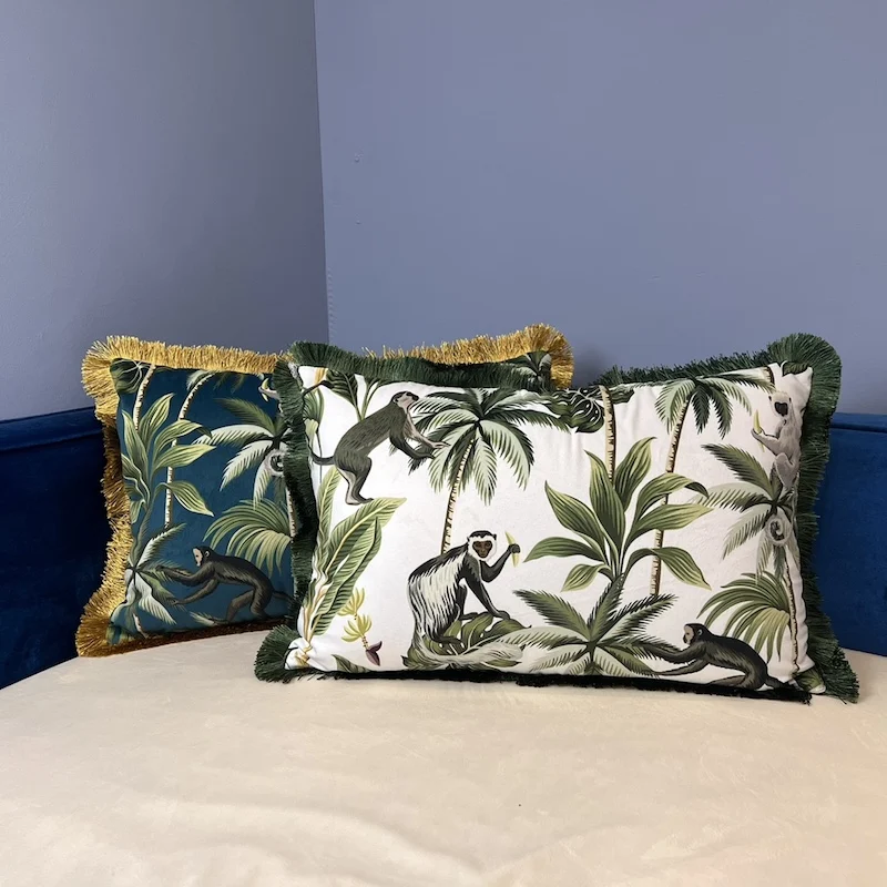 Tropical Monkey Pillows Soft Velvet Cushion Cover Decorative Pillow Case Luxury Gold Green Sofa Chair Home Decorating