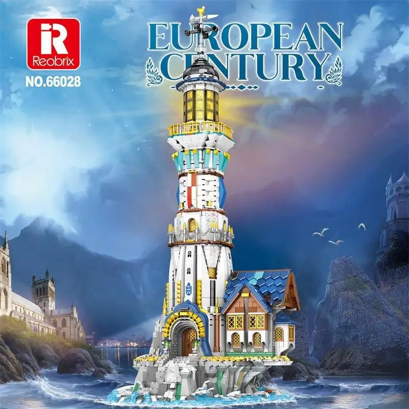 

Reobrix 66028 European Century Lighthouse Modular Light City Street View Series Puzzle Assembly Toys Building Blocks Boy Gift