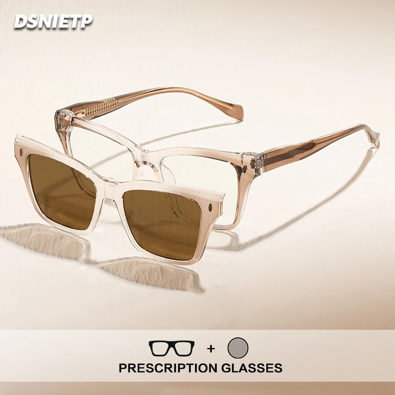 2 In 1 Magnet Clip On Reading Glasses Women Anti Blue Light Myopia Prescription Glasses Progressive Polarized Driving Sunglasses