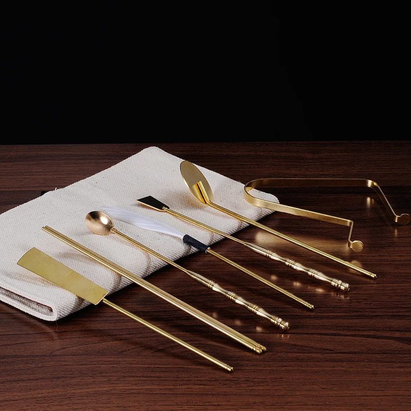 7 Piece Incense Tool Set Grey Spoon Bag Incense Equipment Incense Burner Tools Buddhist Supplies Meditation