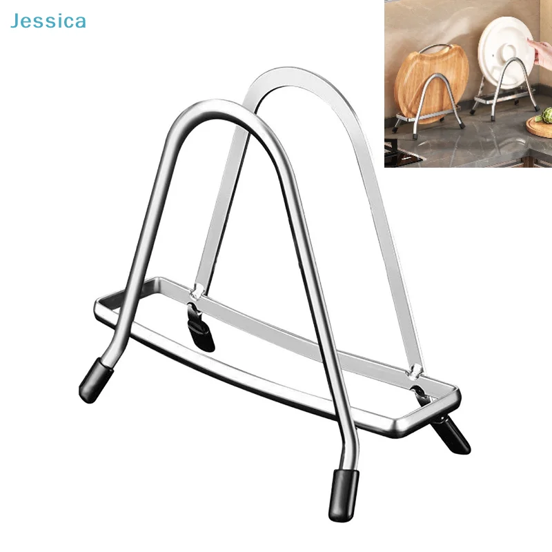 ♥ Soporte organizador de cocina de acero inoxidable, tapa multiusos para ollas y soporte para tabla de cortar, estante de almacenamiento para encimera para utensilios de cocina