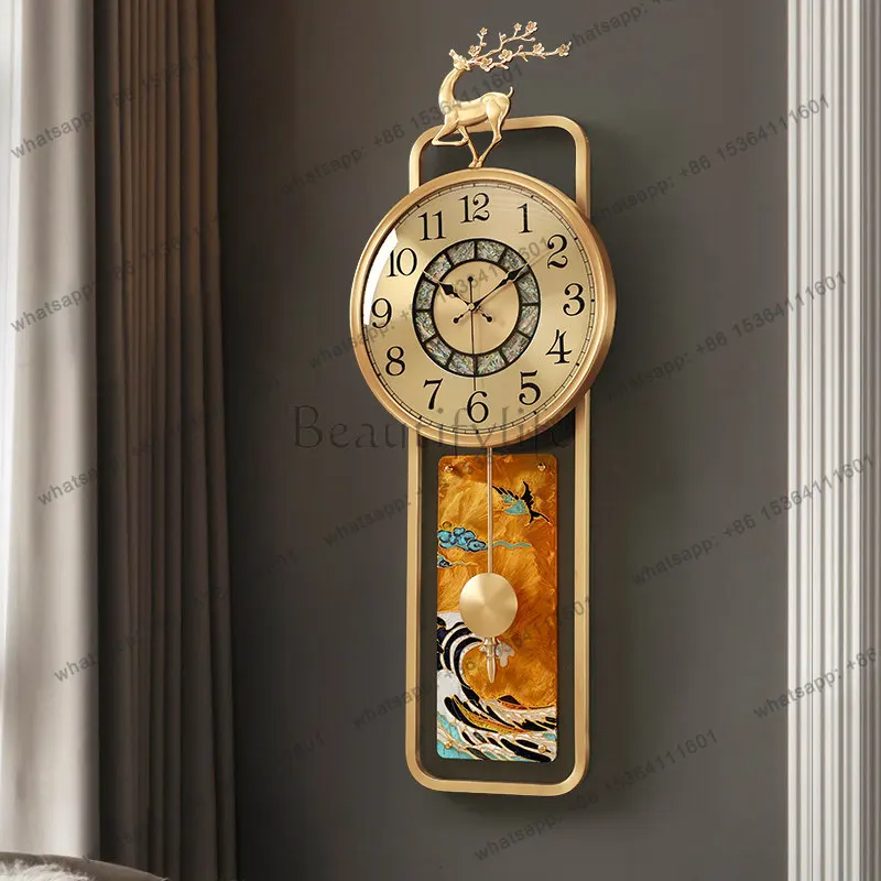 2025 New Chinese Brass Wall Clock Living Room Decoration Home Quartz Wall Clock