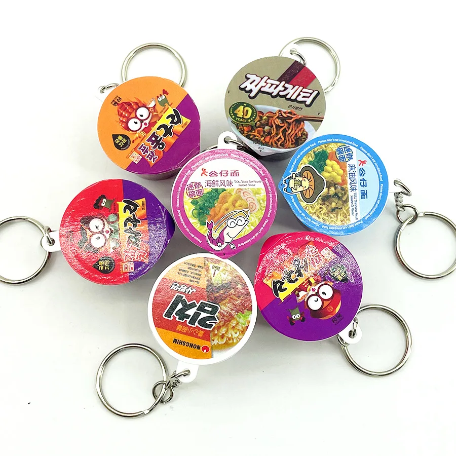 Mini virtual food game Korean small raccoon instant noodles cup key chain miniature Korean Zhajiangmian doll bread bag pendant