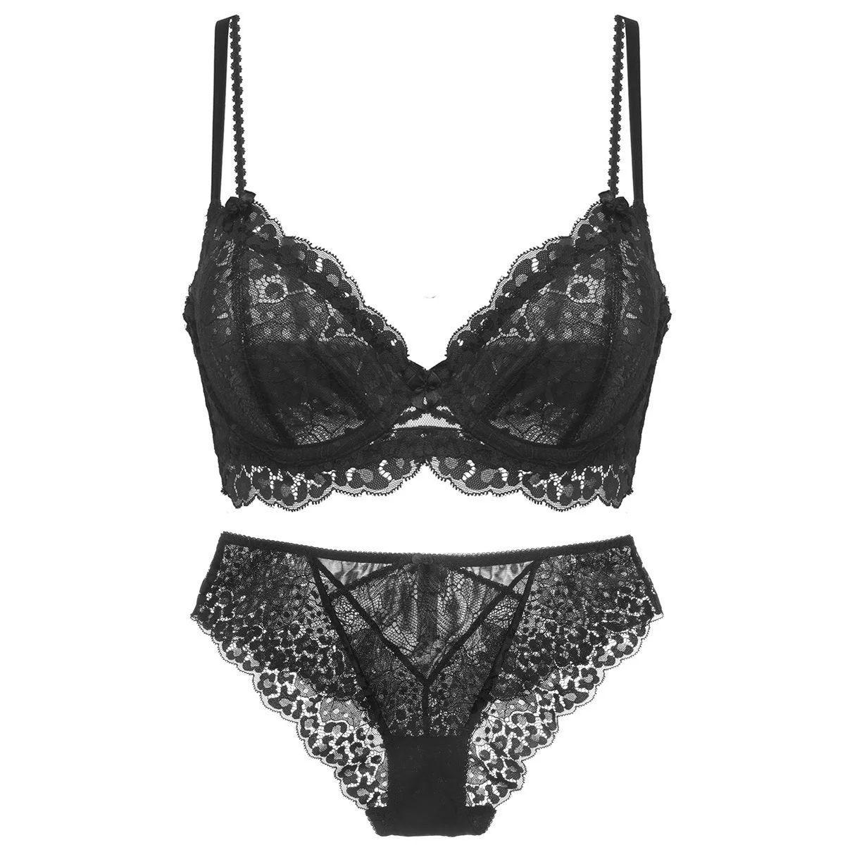 2024 New Thin Lined Plus Size Lace Bra and Panties Set Underwear Women Push Up Lingerie A B C D Cup 85C 85D