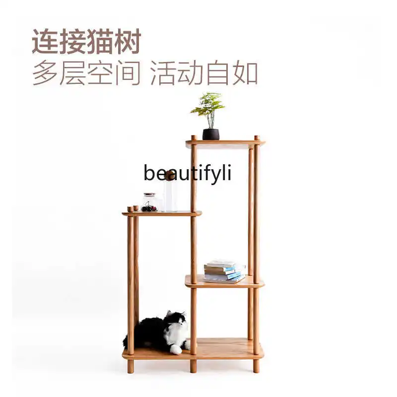 Solid Wood Connecting Cat Tree Japanese Style Wall Floor-Standing Rack Cat Climbing Frame