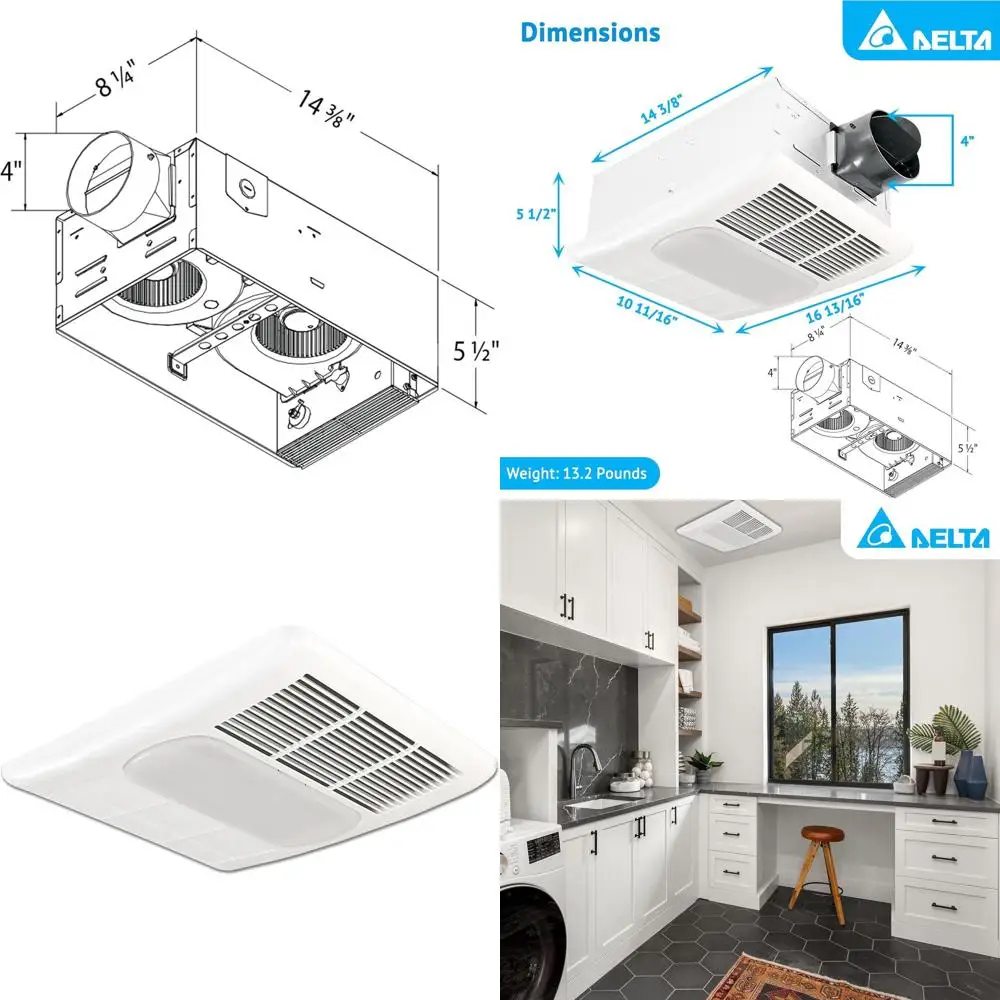 

Multi-Function Bathroom Exhaust Fan with Light, Heater, 80cm White - Ideal for Bath, Toilet, Laundry