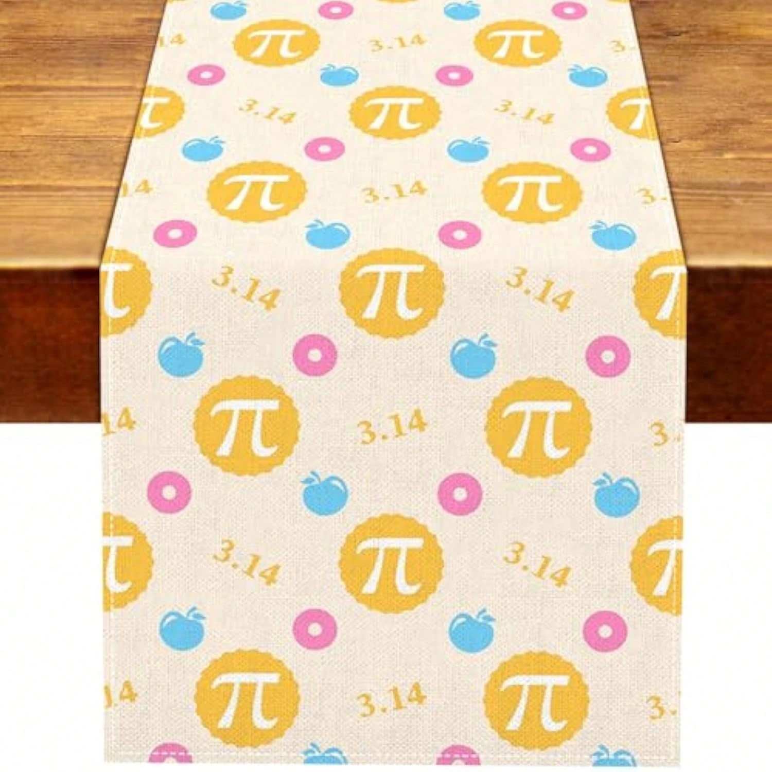 

1pc Pi Day Table Runner - Linen 2D Print Math Symbol & Apple Design, Perfect for Kitchen Dining Table Decor & Holiday Gift for M