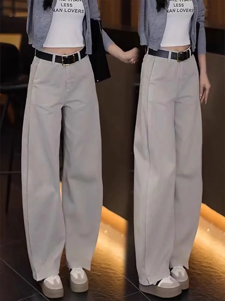 2025 Nuevos pantalones vaqueros de pierna recta de cintura alta para primavera y otoño para mujer con ambiente elegante