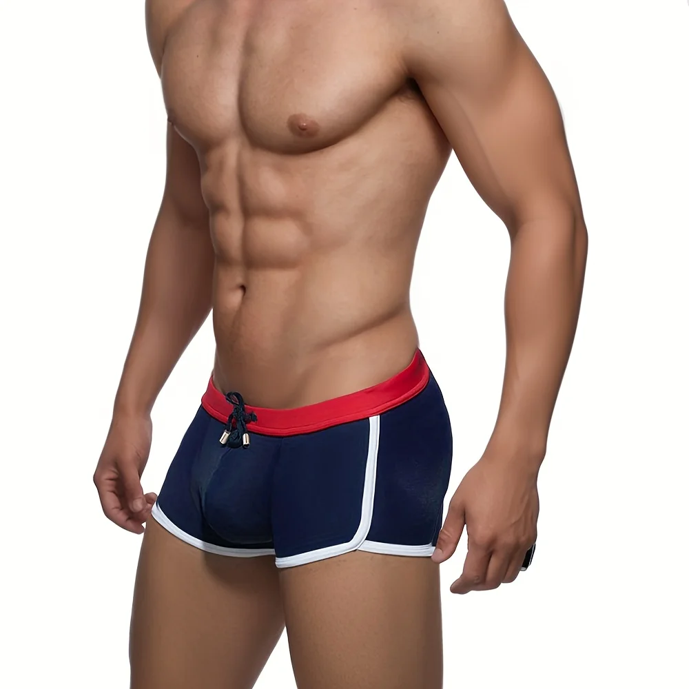 Sexy Mens Swimwear Solid Black Swim Boxer Briefs Bikini Brazilian Cut Surf Trunks Swimsuits Underwear Beach Sports Shorts