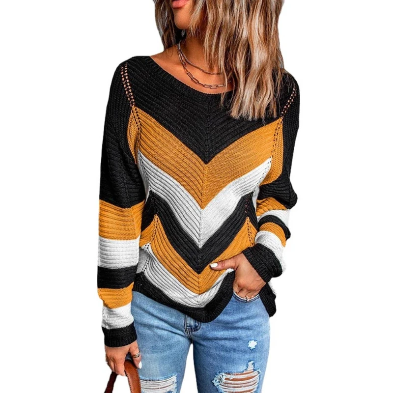 Color Blocked New Loose Top Snow Blocked Knit Sweater