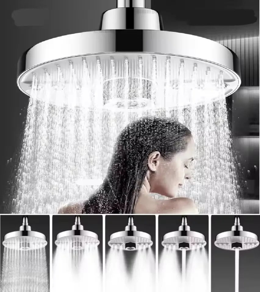 New 5 Modes Adjustable Rainfall Shower Head High-pressure Large Flow Top Spray 175mm Ceiling Mounted Supercharge Bathroom Shower
