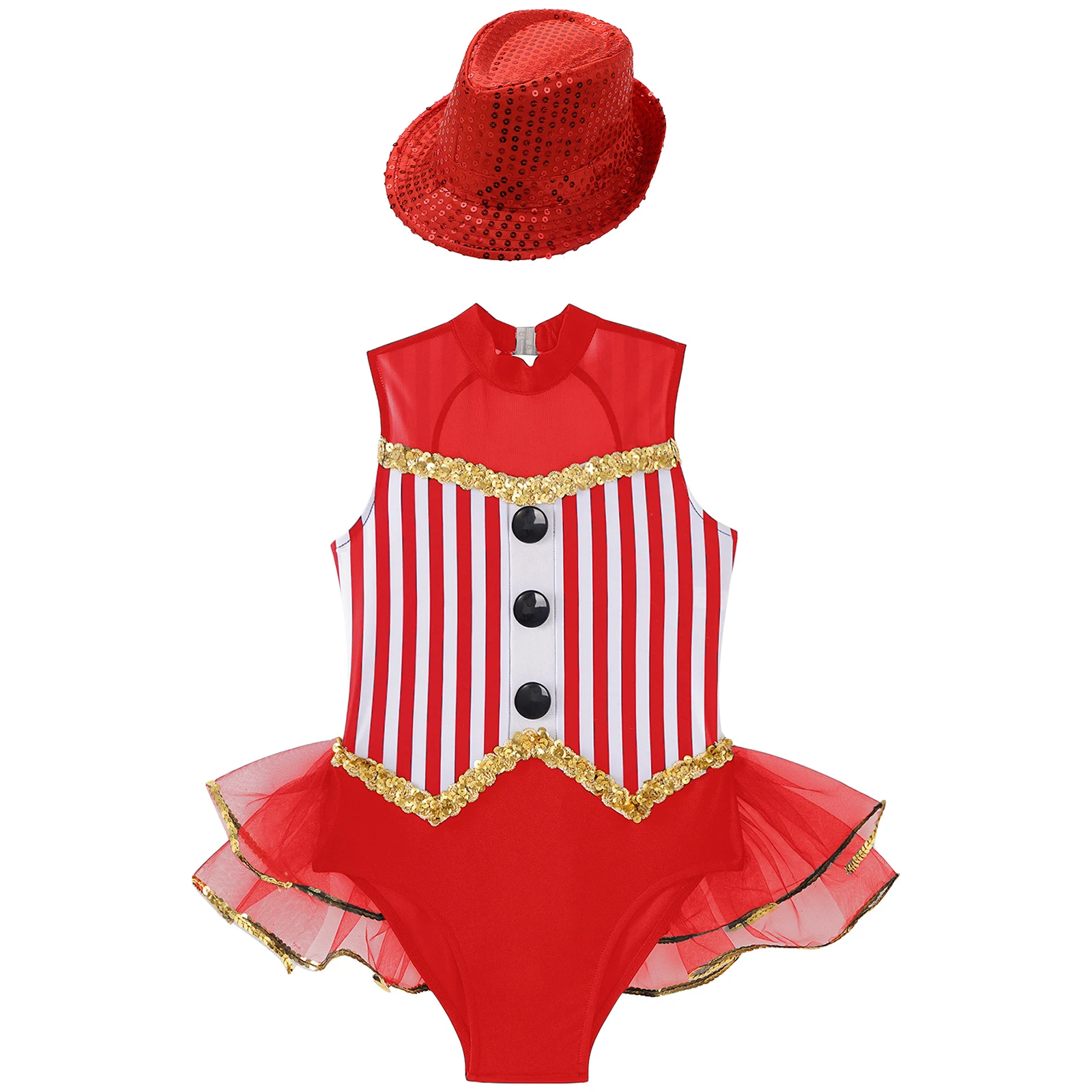 Girl Carnival Party Cosplay Ringmaster Circus Costume Showman Tuxedos Leotards Theme Party Ballet Performance Dress+Sequins Hat