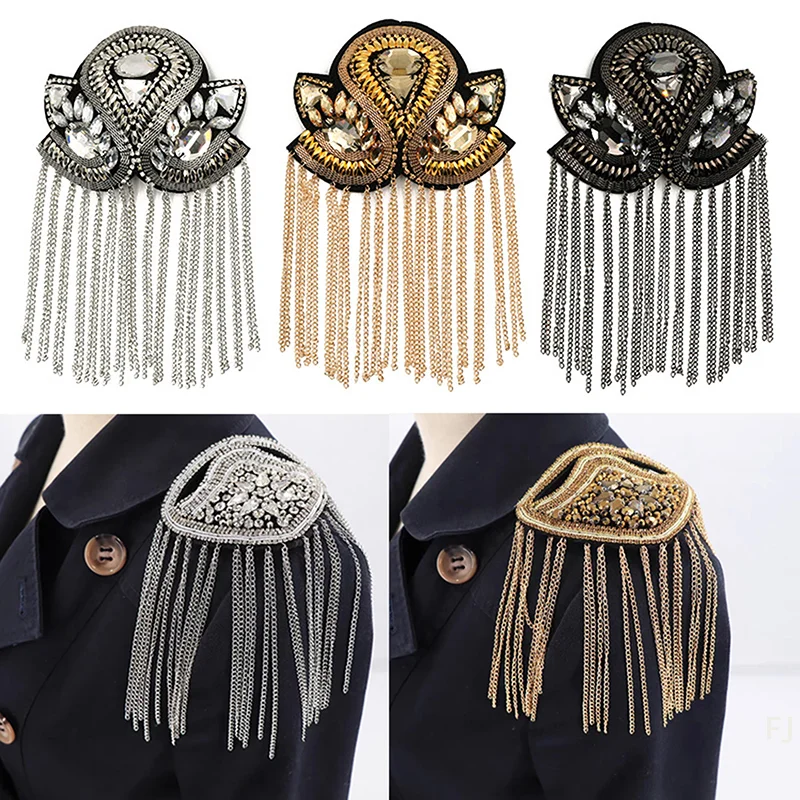 

[YU]Epaulette Brooch Pin Bead Long Tassel Chain Electroplating Decor DIY Men Women Bling Epaulette Clothing Shoulder Jewelry