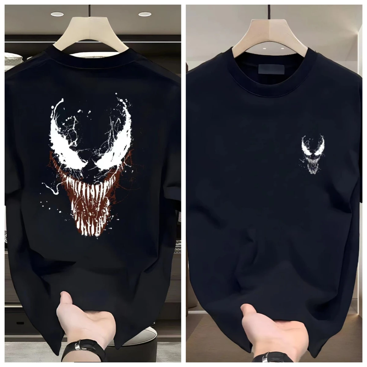 2026 New Venom Back Print Splash Ink Style T Shirt Men Summer Cotton Short Sleeve O Neck Oversized Black Streetwear Tops