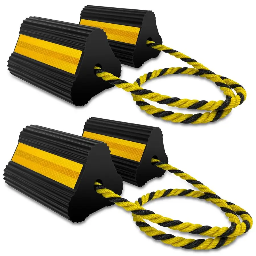 

Chocks 2pair 4pack with Rope for RV Trailer Camper Truck Car Aircraft, Versatile Heavy Duty Rubber Wheel Chocks Block with 3 Ref