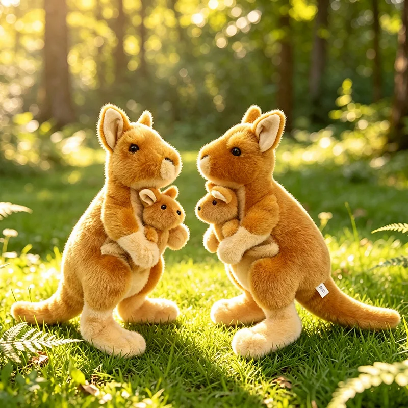 TreasuringU 30cm Kangarooes Plush Toy Lifelike Kangarooes Stuffed Doll With Baby in Pouch Funny Animals Plushie Children Gifts