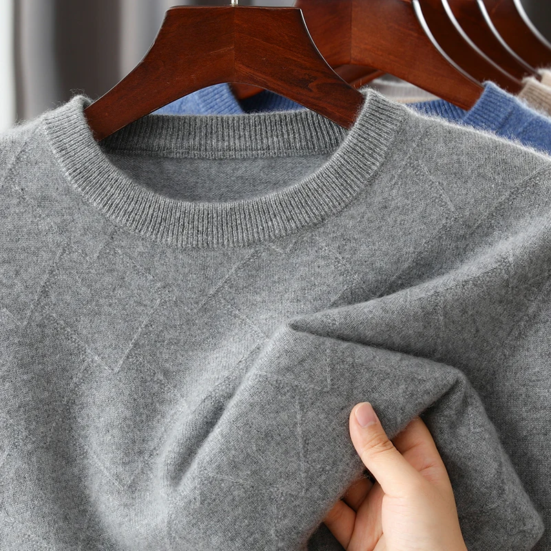 

2025 Men Round Neck Sweater Knitted Soft Pullovers 100% Wool Basic Solid Soft Sweaters Men's Autumn Winter Casual Top