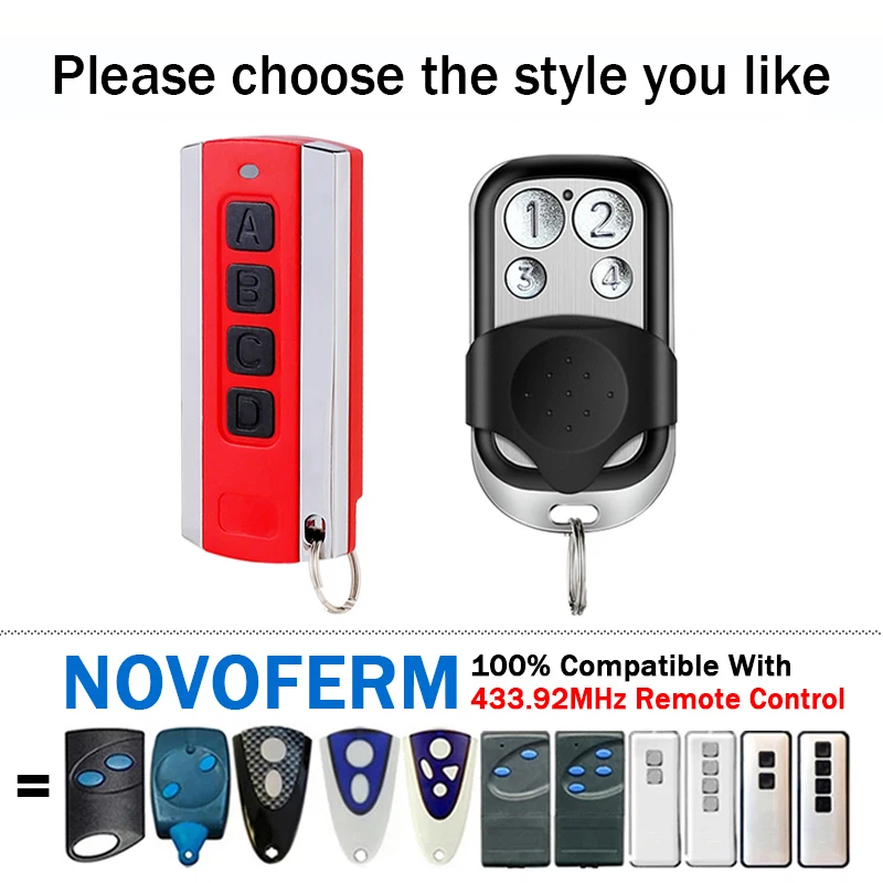Compatível com NOVOFERM NOVOTRON MNHS433-02 MNHS433-04 502 504 522 524 512 MAX43-2 433.92MHz Controle remoto para porta de garagem/portão