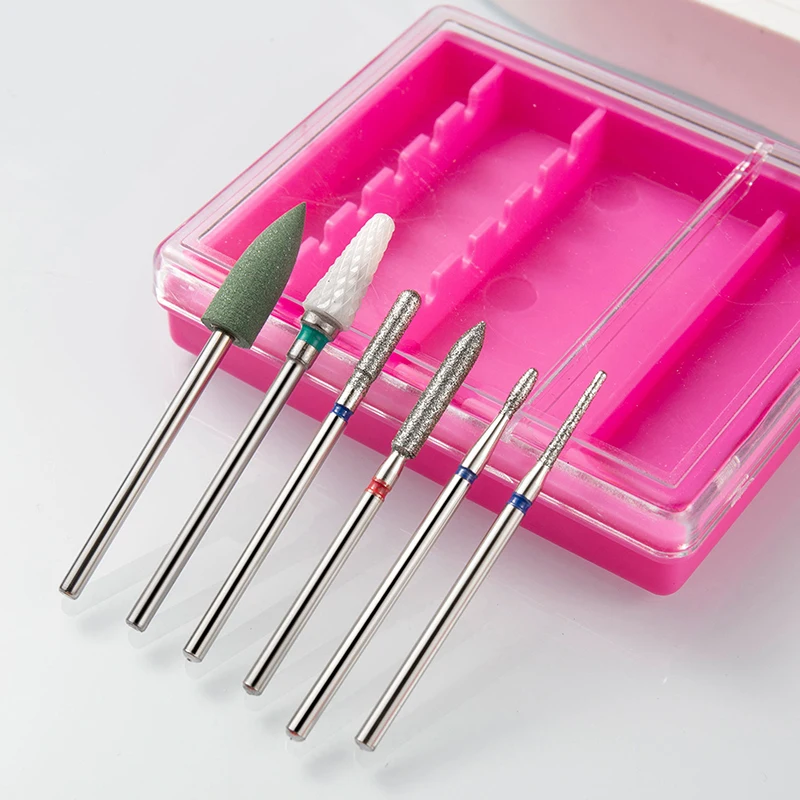 6 قطعة/صندوق الكوارتز الماس الرمال ملفات الأظافر الحفر إهاب تلميع بت مسمار رأس مطحنة مجموعة تشذيب الأظافر الكهربائية مسمار أدوات الرسم