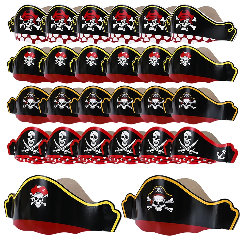 5pcs Halloween Captain Pirate Hat Skull Print Paper Hat Halloween Party Costume Cosplay Props For Kids Halloween Party Decoratio