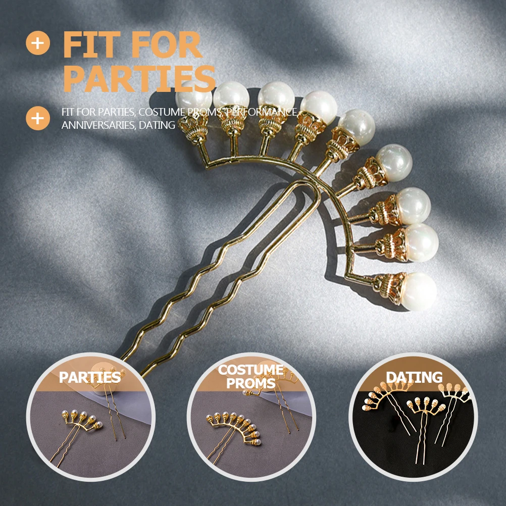 

4 Pcs Pearl Hairpin Retro Hairpins Vintage Pearls Fork Chinese Style Hair Accessories Wedding Bride Golden Color