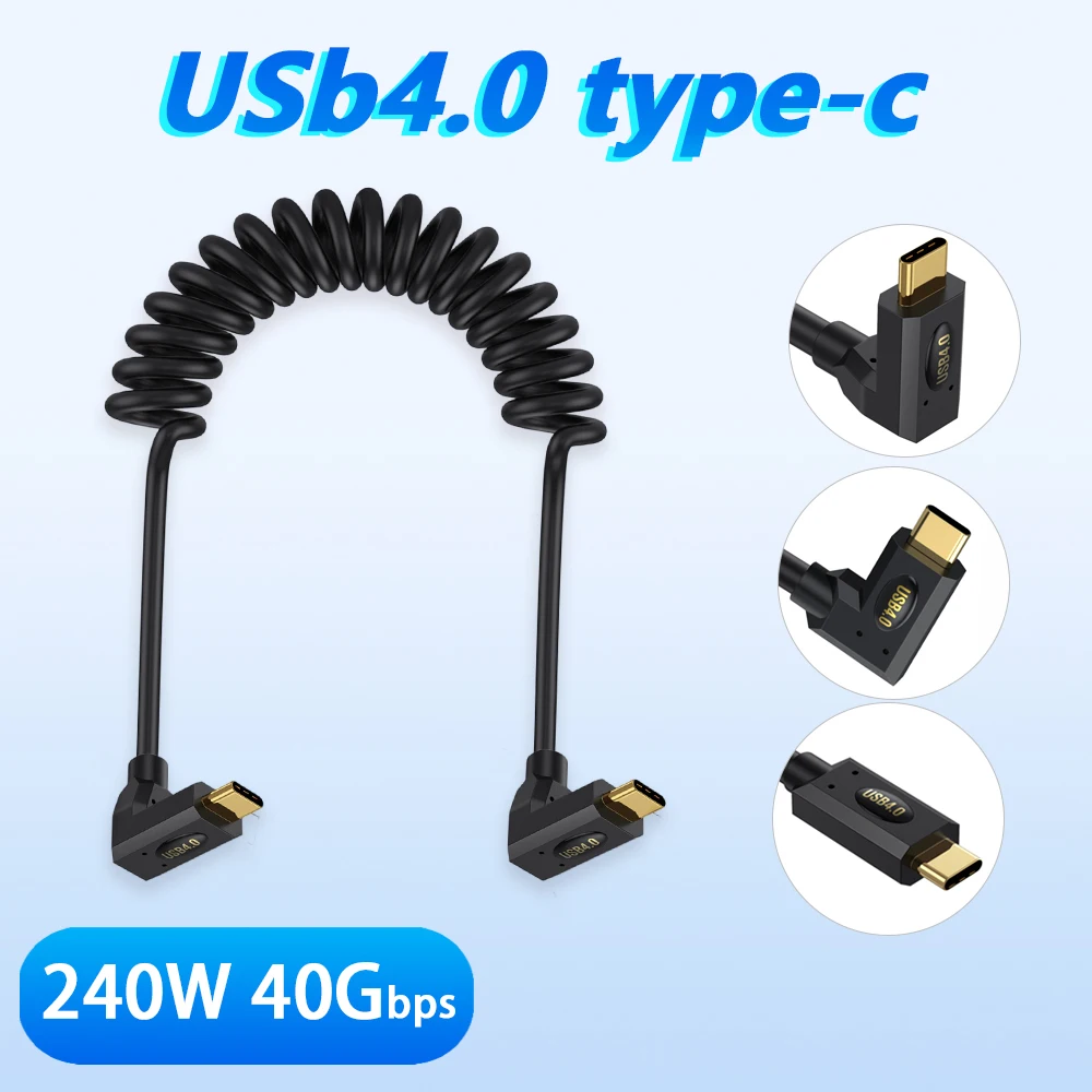 USB 4.0 Type-C To Type C Data Cable Spring Retractable 40Gbps Fast Charging High-Speed Transmission PD for Laptop Thunderbolt