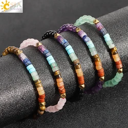 CSJA Natural Stone 7 Chakra Bracelet Healing Amethysts Pink Quartz Crystal 4mm Mini Beaded Bangle Bracelets Jewelry Women H393