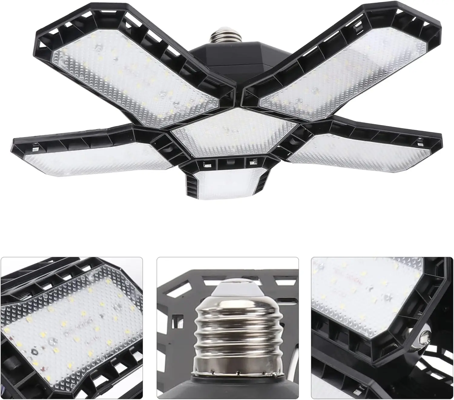 LED Garage Light Bulbs, Super Bright Garage Lighting with 5 Adjustable Panel E27 Screw Socket LED Shop Light for warehouse