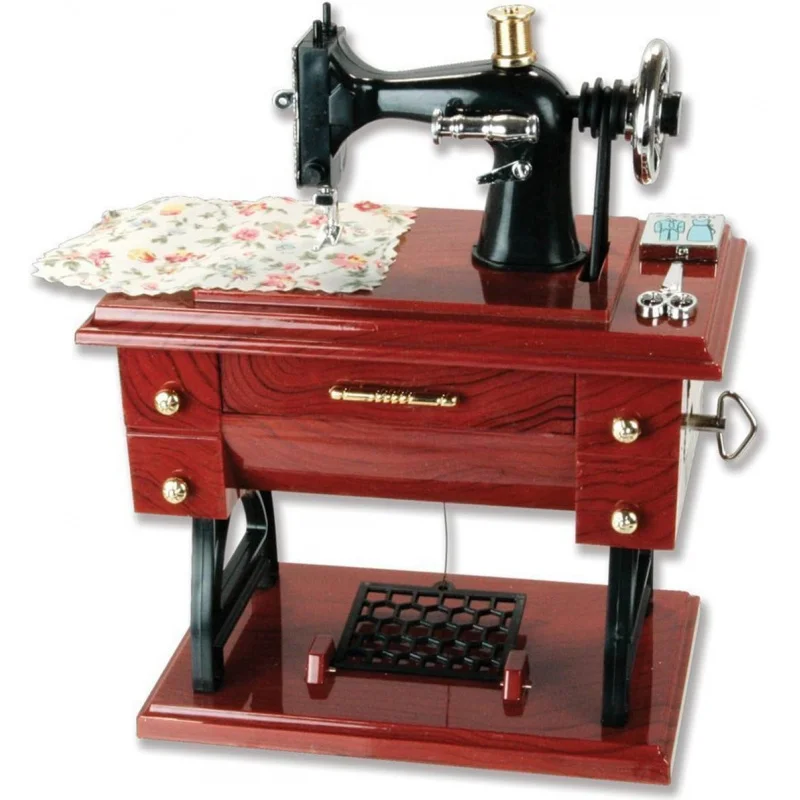 Retro Mini-Nähmaschine Spieluhr Braun Kunststoff Tischdekoration Kreatives Bastler-Geschenk Kleines Musikinstrument im Stil einer Nähmaschine