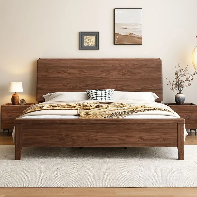Retro dark whole board bedside, thickened solid wood keel, stable load-bearing, silent and breathable floor bed frame