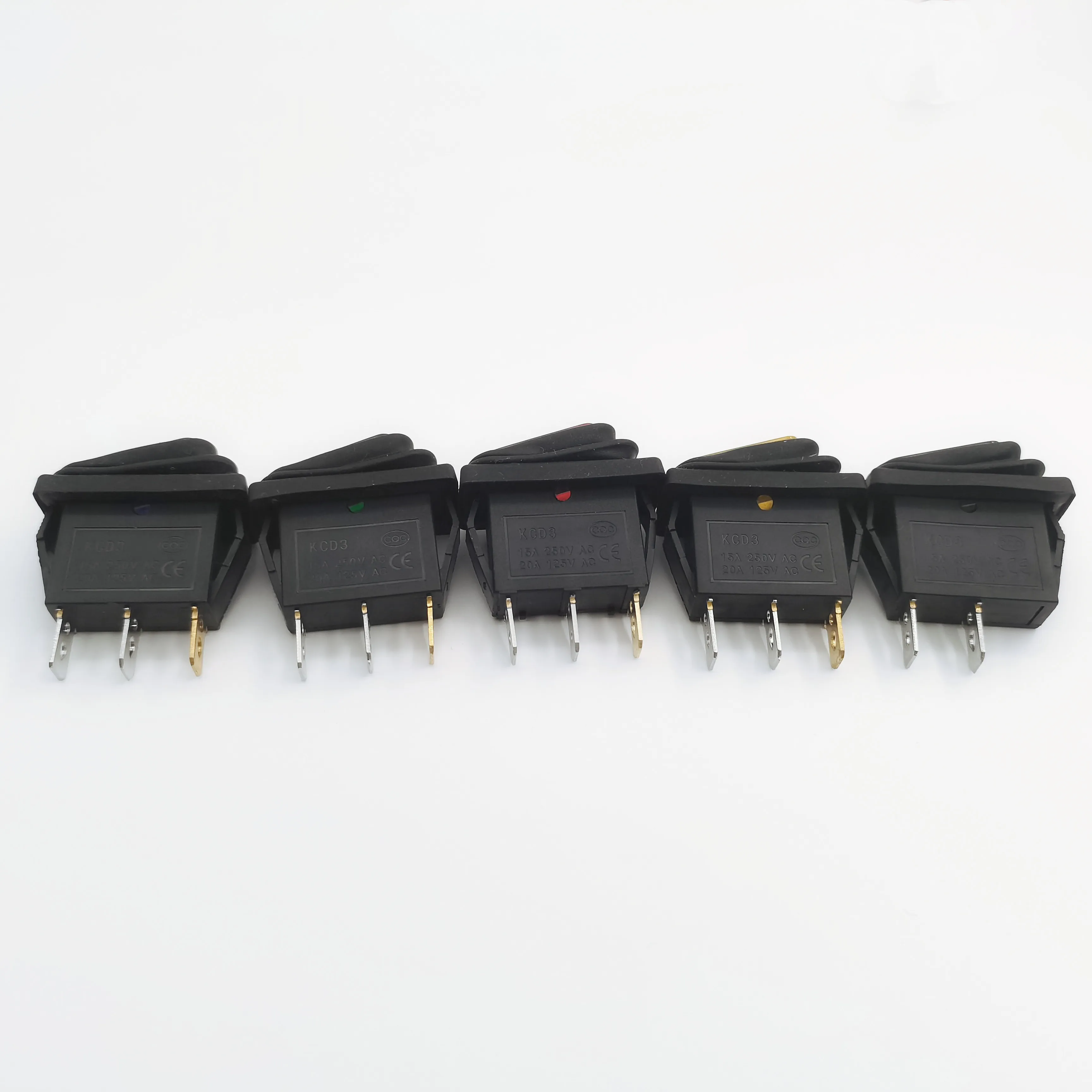 KCD3  12V / 220V LED Light on / Off Rectangular Long Rocker Switch Waterproof IP67 Cover Automobile Instrument Panel 3pin / 2pin