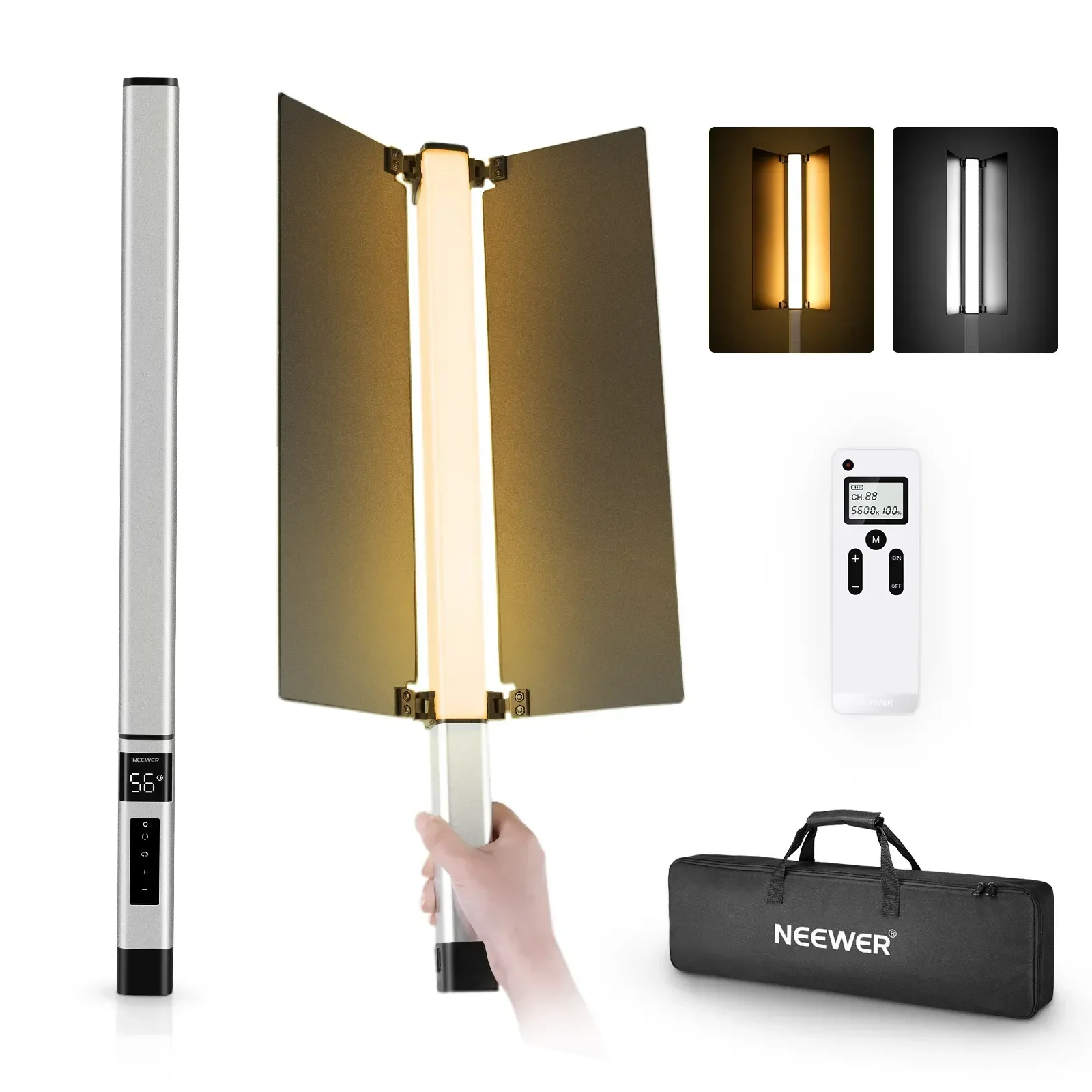 

NEEWER CL124 PRO LED Video Light Stick, Bi Color Light Wand Photography With Upgraded 7.4V 3200mAh Battery Metal Barndoor 2.4G