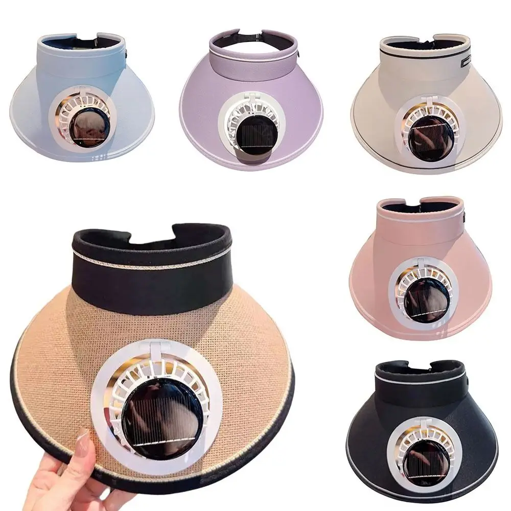 Wide Brim Sun Hat with Fan Solar Powered Fan Empty Top Outdoor Visor Hat Breathable UV Protection Beach Sunshade Hat Women view 5