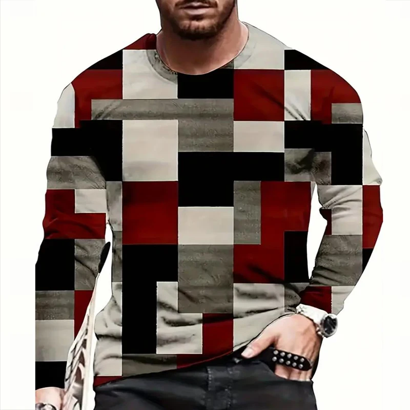 

Autumn Men's 3D Digital Chessboard Printed Round Neck Long Sleeved Men's Shirt Casual, Loose and Comfortable