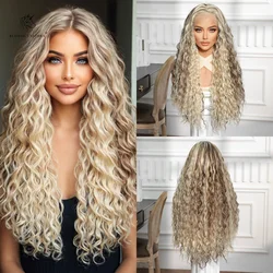 BLONDE UNICORN Women Curly Wave Lace Front Wig Ombre Dark to Blonde Hair Wig Daily Party Cosplay Heat Resistant Daily Natural