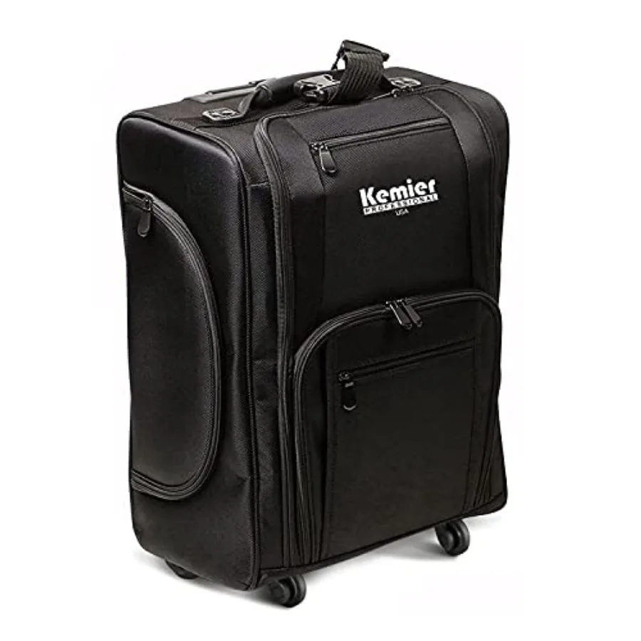 

Portable cosmetic organizer for travel, soft-sided nylon rolling makeup case with multiple pouches, black color, lightweight an