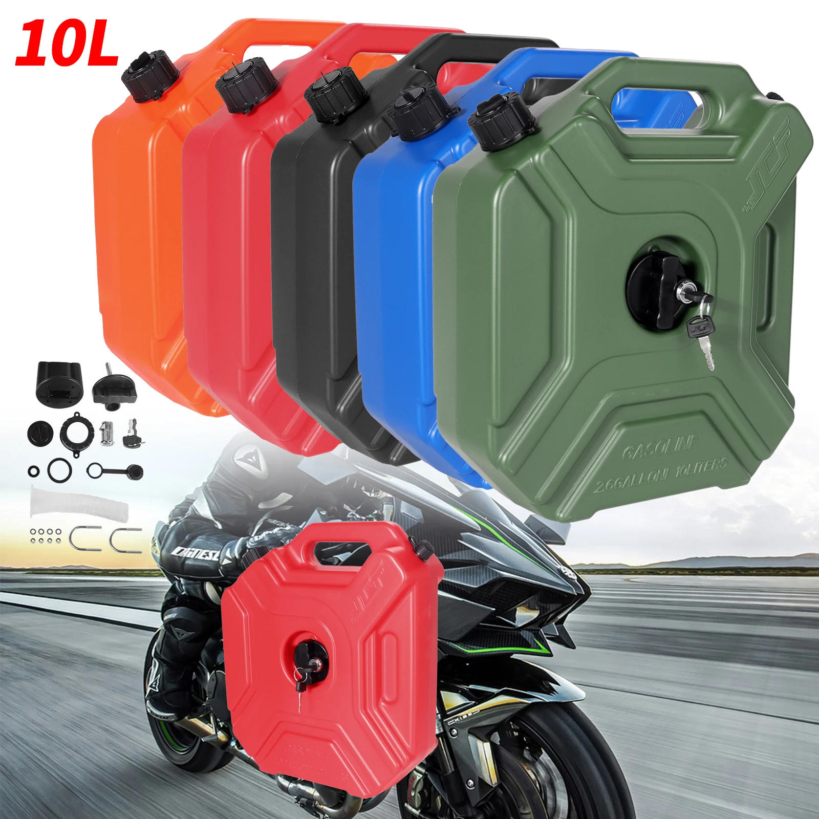 5 Colors Motorcycle 3L/5L/10L Portable Plastic Cans Gas Fuel Tank Emergency Backup SUV Motorbike Petrol Diesel Storage Gas Tank