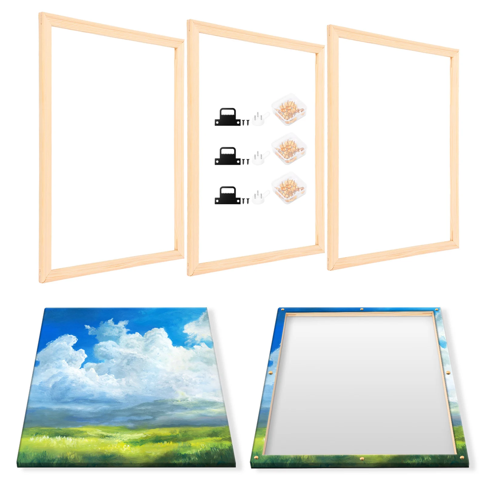 Juego de 3 barras de soporte para lienzo, marcos de madera DIY para arte, pinturas al óleo, marco decorativo para pinturas al óleo de 16 x 20 pulgadas