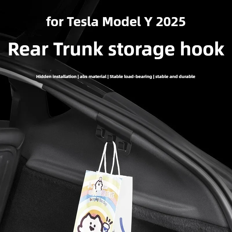 Picture 5: for Tesla New Model Y Juniper 2025 Launch Rear Trunk Hook Storage Multiple Holder Button Cargo Grocery Bag Umbrella Hanger Clips