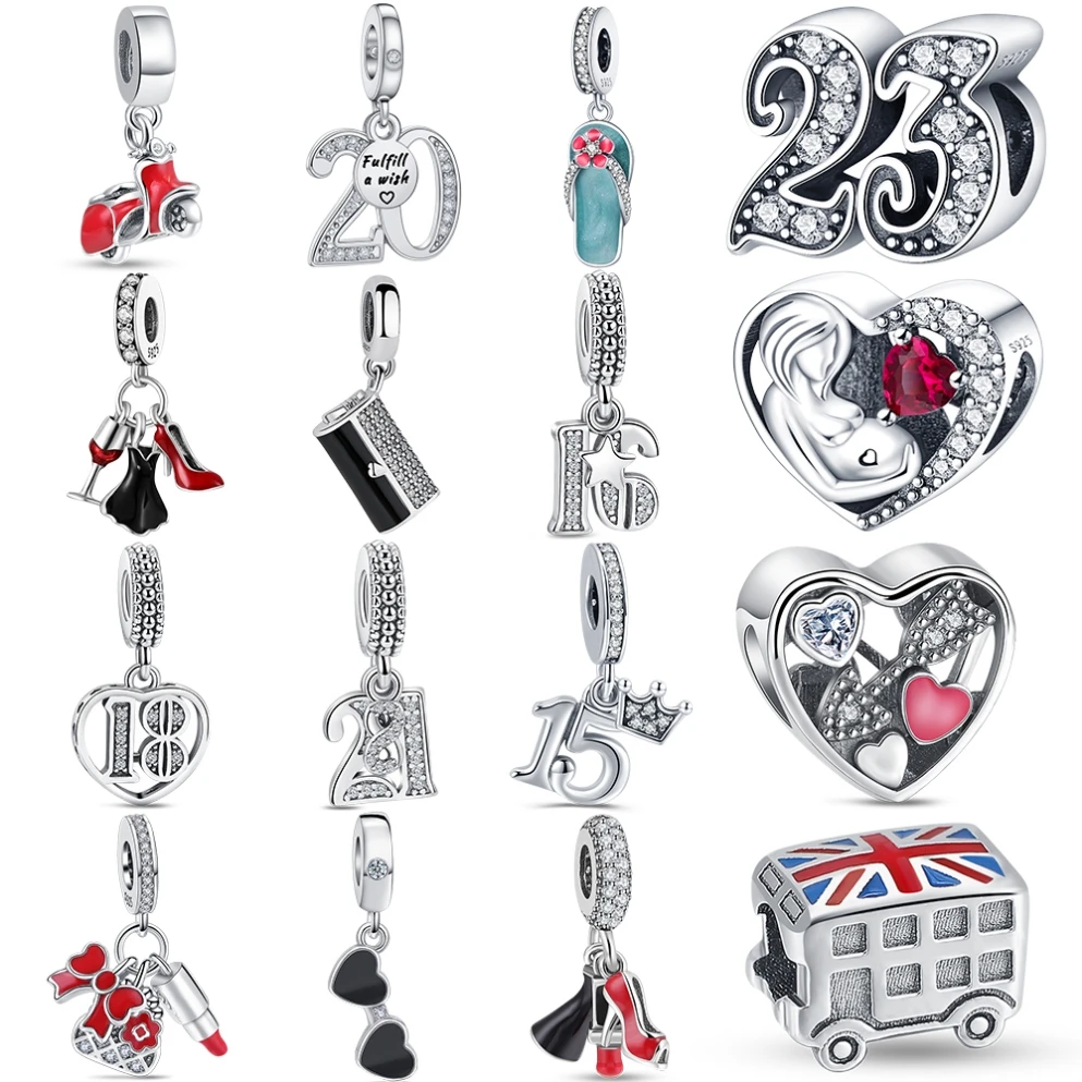 2026 925 Sterling Silver Charm Bracelet Salto Alto Bagagem Batom Beads Fit Original Bracelet DIY Jewelry Women Gift Birthday