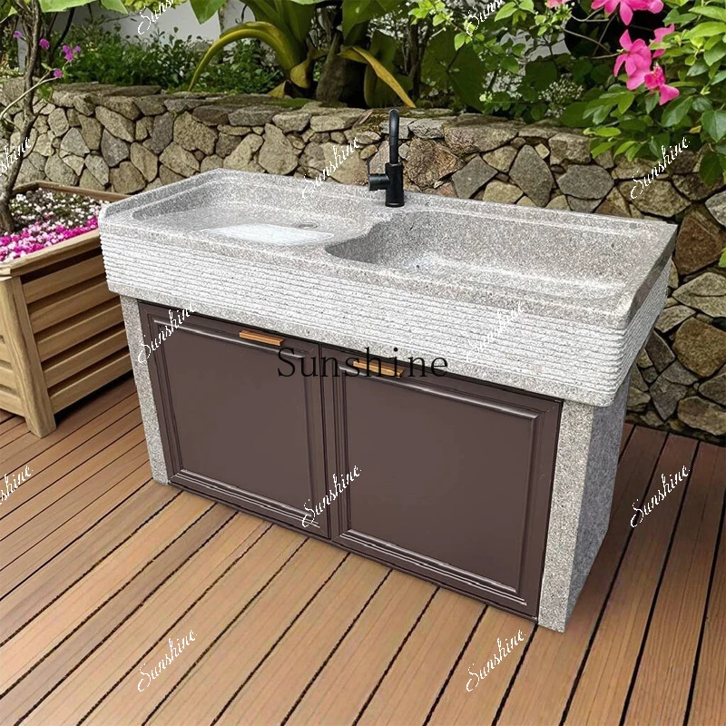 Outdoor integrated pool basin garden laundry sink with washboard courtyard marble