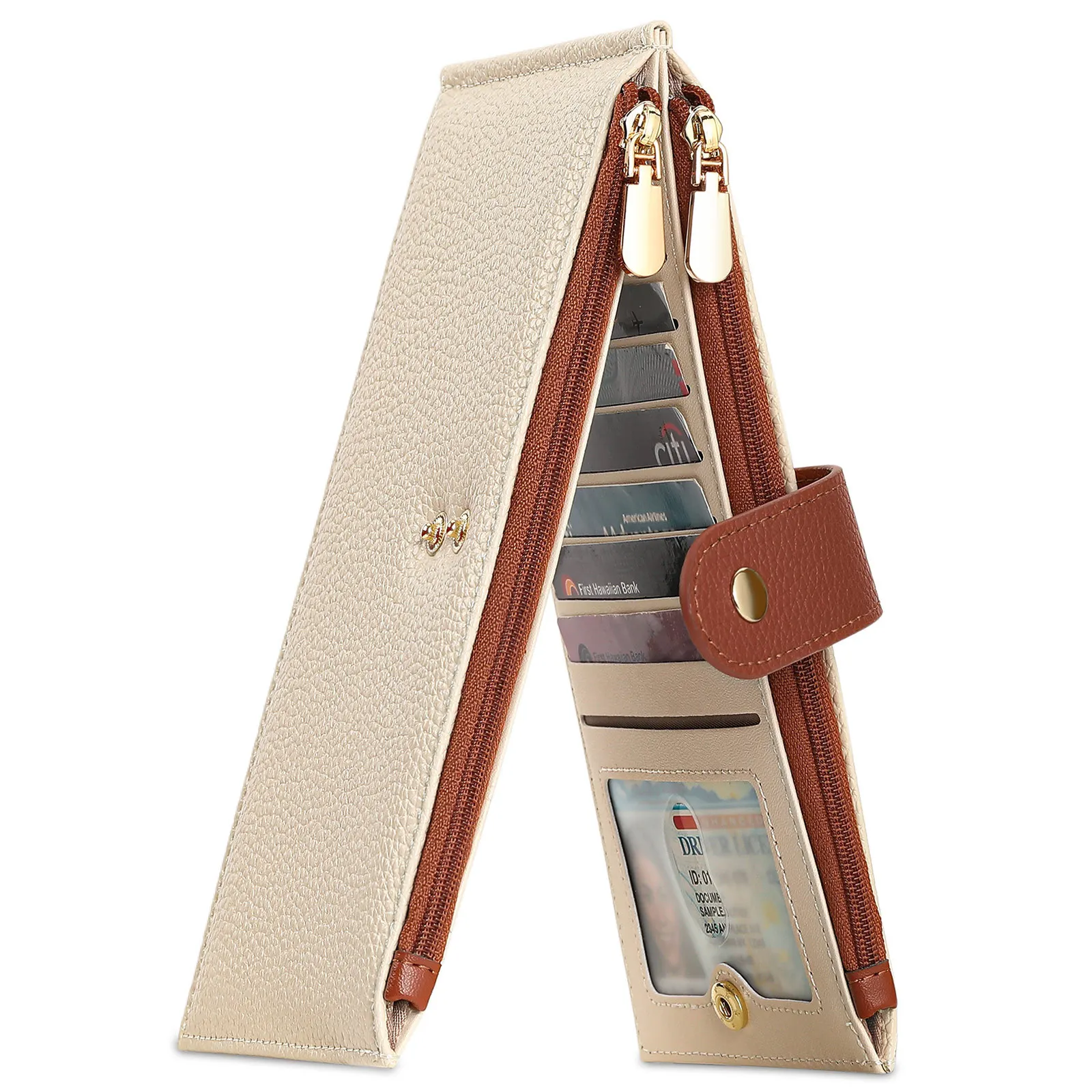 RFID Blocking Lychee Pattern PU Leather Ultra-thin Long Women Wallet Large Capacity Multi-cards Coin Purse for Ladies