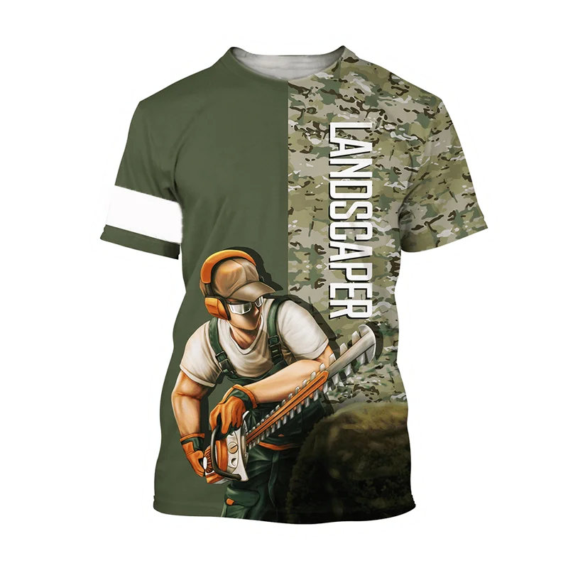 Gardener Landscaper 3D Print T-Shirts Men Women Casual Fashion Uniform Short Sleeve T Shirt Workwear Male Tees Tops Man Clothing