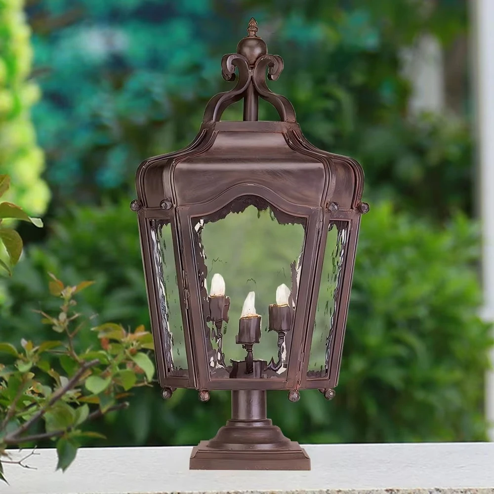 European Style Outdoor Post Lantern , Waterproof Pillar Light for Wharf Porch Balcony Terrace Deck Garage Yard