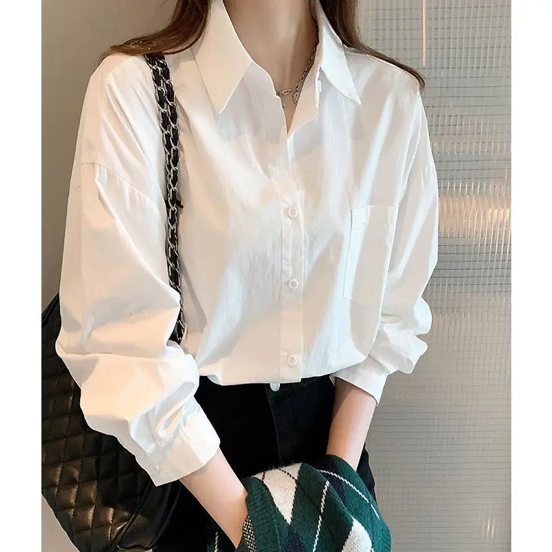 Oversized Casual Temperament Mid Length Long Sleeve Shirt for Women\'s Spring Autumn Slimming Versatile Fashionable Commuting Top