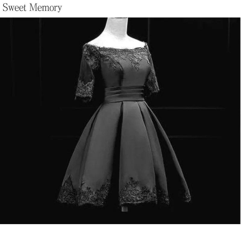 A100 Brand Sweet Memory Elegant Boat Neck Short Bridesmaid Dresses Girls Princess Lace Appliques Satin Prom Party Gown