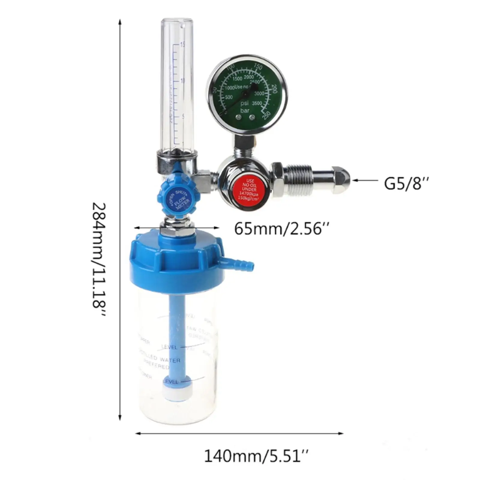 Metal Oxygen Meter Regulator with Pressure Reducing Valve and Flow Gauge for Oxygen Absorber Personal Use Device