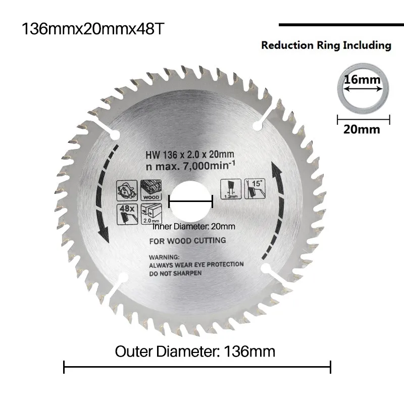 Imagem -02 - Cmcp-serra Circular de 136 mm Lâmina para Serra Circular 48 Dentes Ferramenta de Corte de Madeira Diâmetro de 20 mm Serra Tct Carboneto Ferramentas para Trabalhar Madeira