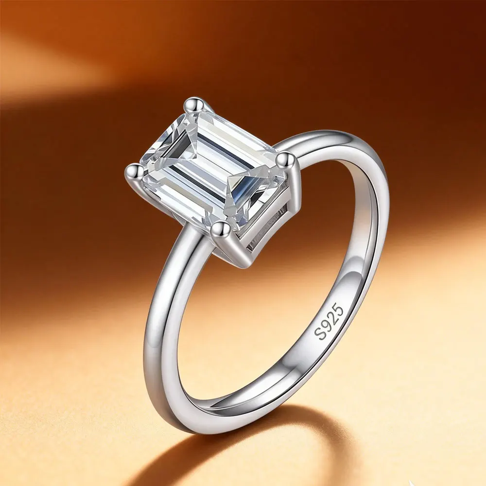 

Linkerlove 1/2ct Emerald Cut Moissanite Engagement Ring S925 Silver for Women 18K Gold Plated Diamond Ring Wedding Fine Jewelry